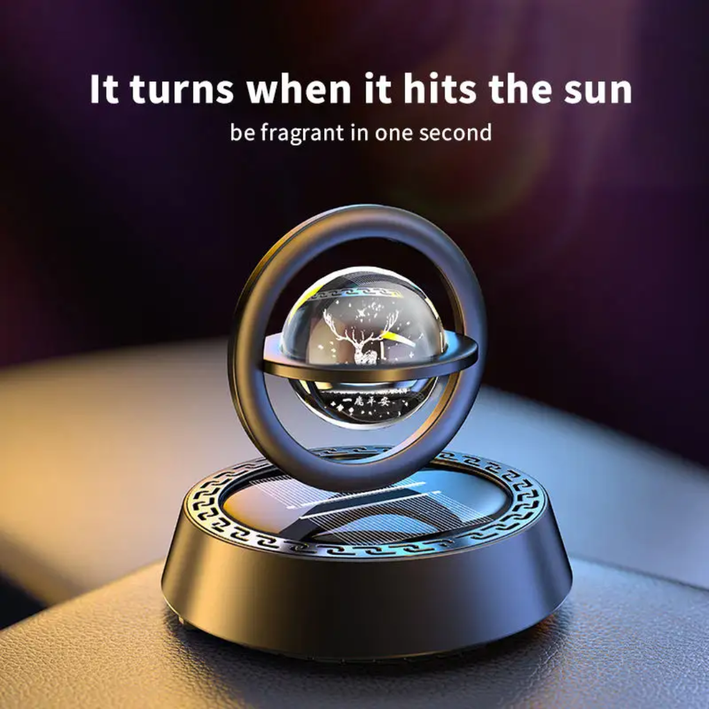 Solar Rotating Double Ring Crystal Ball Car Perfume Diffuser