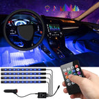 Car Interior RGB Atmosphere Lights – 4pcs Multi-Color Music Sync Neon Strip Lights