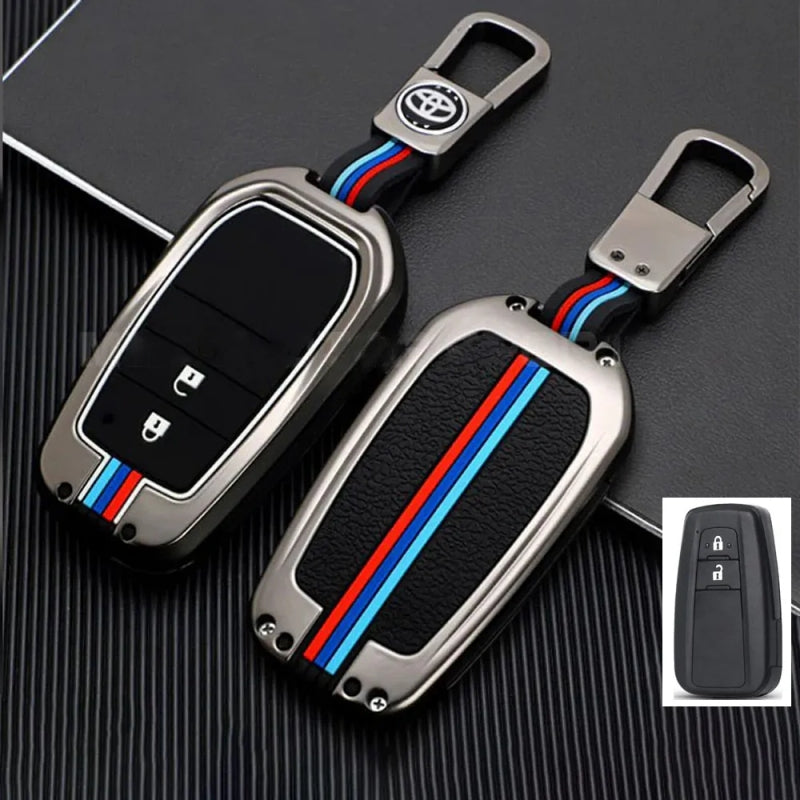 Car Metal Key Cover With Car Key Ring And Soft Silicone For Toyota CHR, Prius, Corolla Cross, Prado