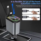 Car Roof Starlight 4 In 1 Retractable 66w Car Charger Dual Type-C Fast Adapter