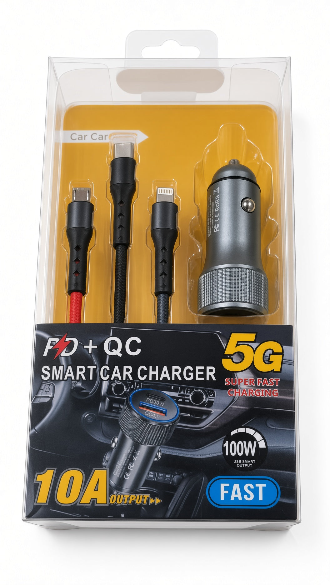 PD + QC 5G Smart Car Charger (100W / 10A Output)